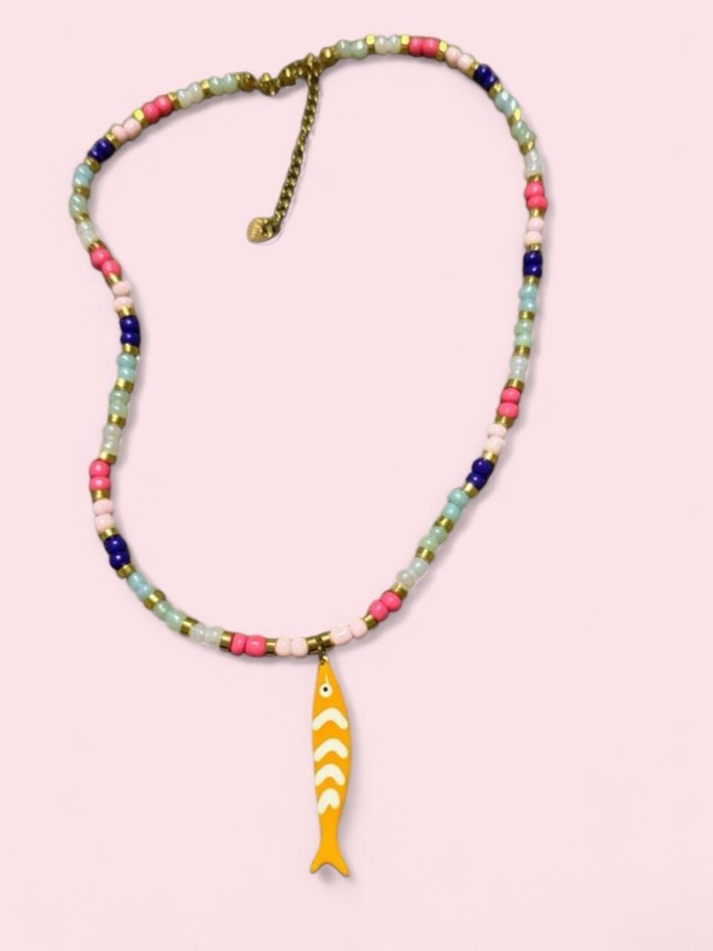 Boutique Handmade Multicolor Beaded Necklace with Orange Fish Pendant